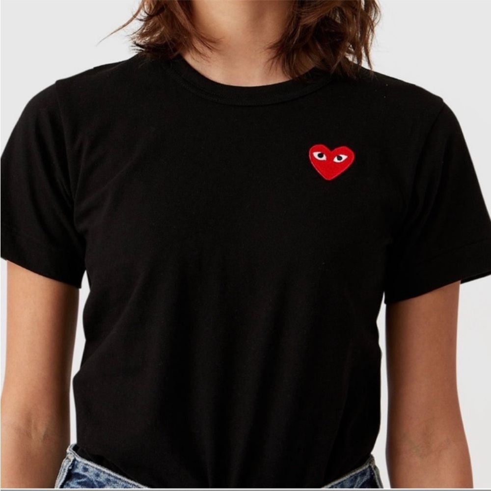 Comme des Garçons Black Short Sleeve Tee with Red Heart Patch